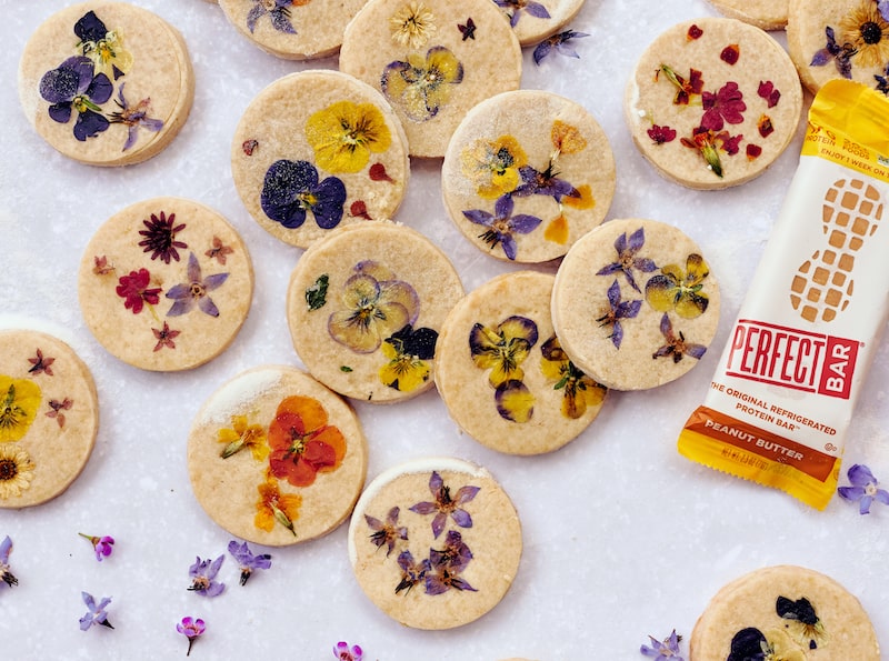 Peanut Butter Shortbread Cookies with Pressed Flowers